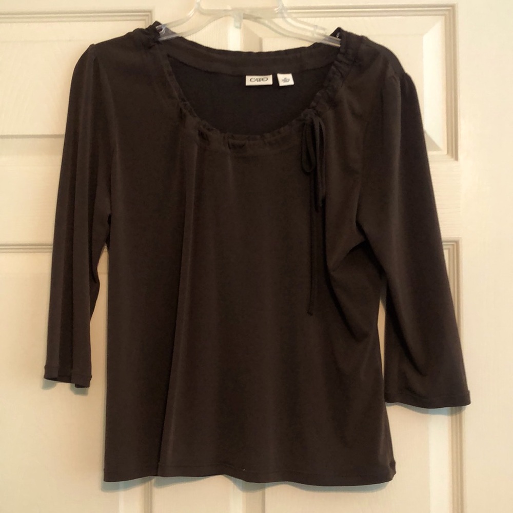 Cato Brown Blouse with Cute Drawstring Neckline Medium